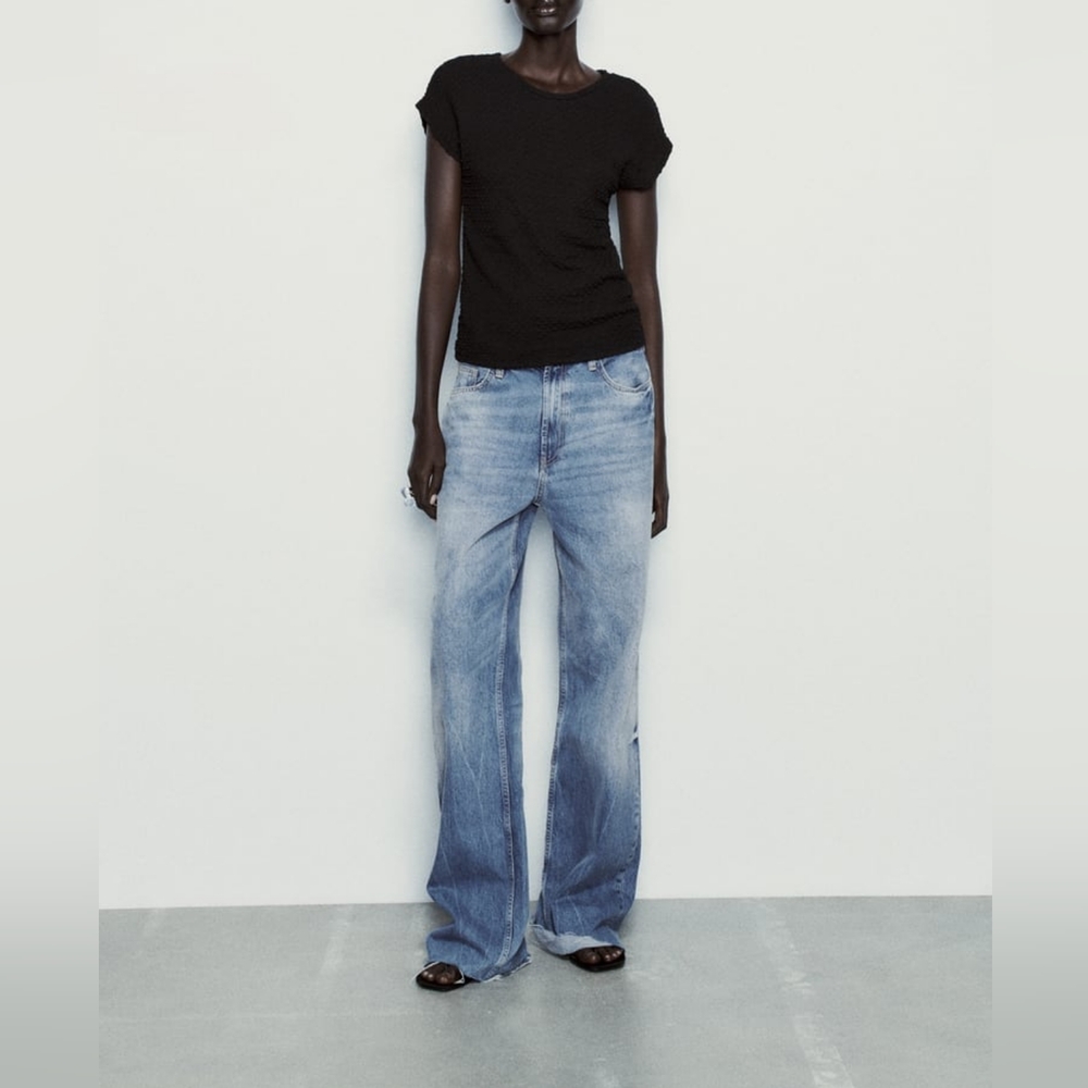 ZARA DROP SHOULDER TEXTURED T-SHIRT
